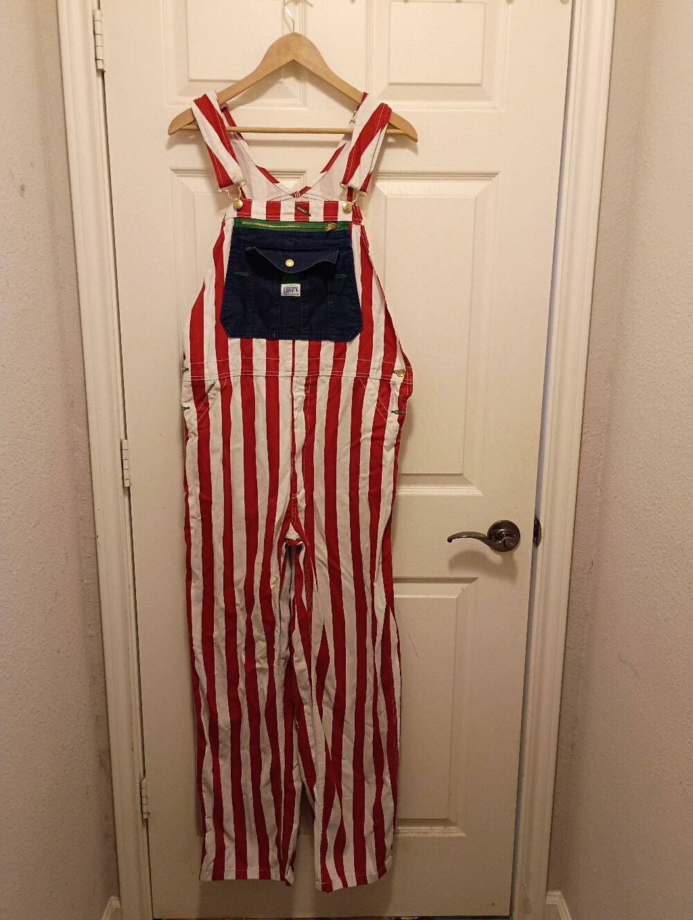 Liberty Red, White & Blue Patriotic Striped One-Piece Overalls Pocket Size 36x32